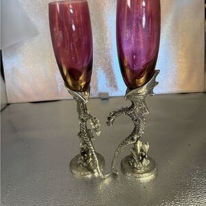 Vintage Dragon Stem Pink Champagne Flutes